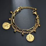 Layered Silver Round Coin Bracelet for Women Party Jewelry Gift