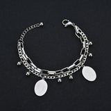 Layered Silver Round Coin Bracelet for Women Party Jewelry Gift