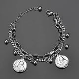 Layered Silver Round Coin Bracelet for Women Party Jewelry Gift