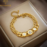 316L Steel Bracelet Zircon Pendant Double Chain Women's Jewelry