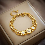 316L Steel Bracelet Zircon Pendant Double Chain Women's Jewelry