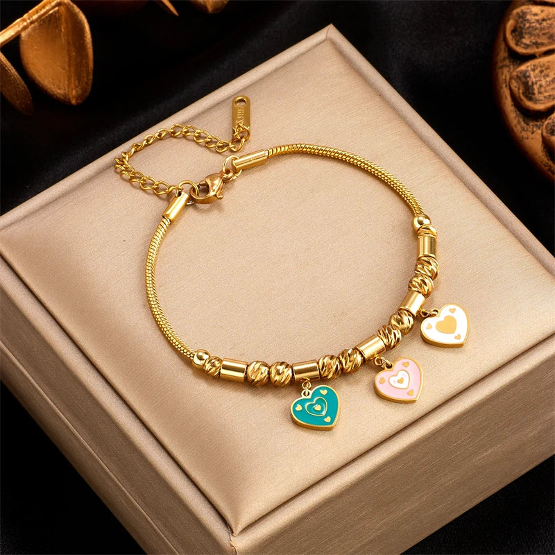 316L Stainless Steel Bracelet for Women Green Pink LOVE Heart Creative