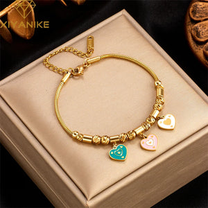 316L Stainless Steel Bracelet for Women Green Pink LOVE Heart Creative