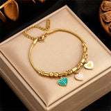316L Stainless Steel Bracelet for Women Green Pink LOVE Heart Creative