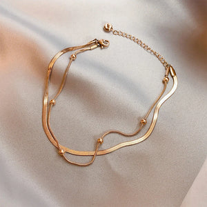 316L Stainless Steel Bead Anklets Double Layer Bracelets For Women Gift Jewelry