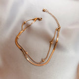 316L Stainless Steel Bead Anklets Double Layer Bracelets For Women Gift Jewelry