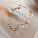316L Stainless Steel Bead Anklets Double Layer Bracelets For Women Gift Jewelry