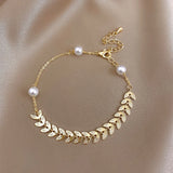 Vintage Pearl Bracelet 316L Stainless Steel Leaves Bracelet for Women