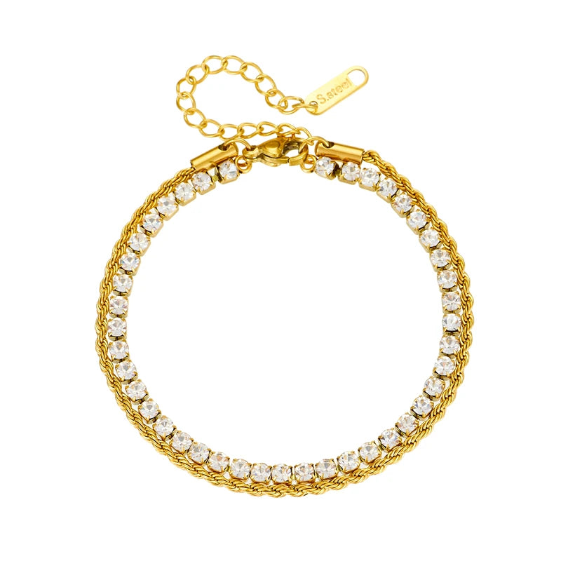 316L Stainless Steel Retro Double Layer Zircon Bracelet