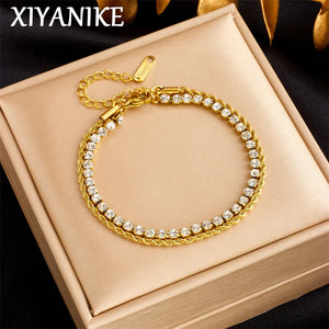 316L Stainless Steel Retro Double Layer Zircon Bracelet
