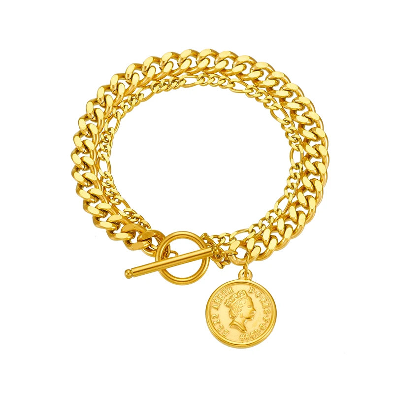 316L Stainless Steel Portrait Coin Bracelet for Women