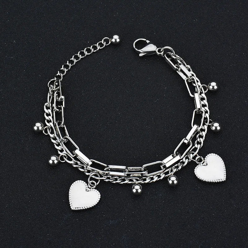 316L Stainless Steel Heart Chain Bracelet Gift for Women and Men