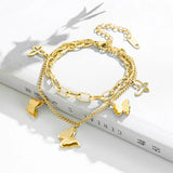 316L Stainless Steel Heart Bead Butterfly Double Layer Bracelet