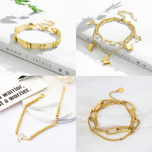 316L Stainless Steel Heart Bead Butterfly Double Layer Bracelet