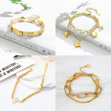 316L Stainless Steel Heart Bead Butterfly Double Layer Bracelet
