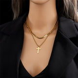 316L Stainless Steel Necklace Cross Double Chain for Women