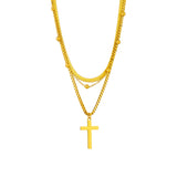 316L Stainless Steel Necklace Cross Double Chain for Women
