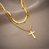 316L Stainless Steel Necklace Cross Double Chain for Women