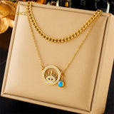 316L Stainless Steel Hollow Pendant Necklace Double Chains Accessories