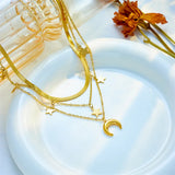 316L Stainless Steel Necklace Star Moon Pendant Women Charm Christma