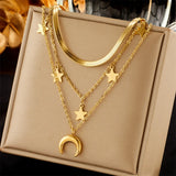 316L Stainless Steel Necklace Star Moon Pendant Women Charm Christma