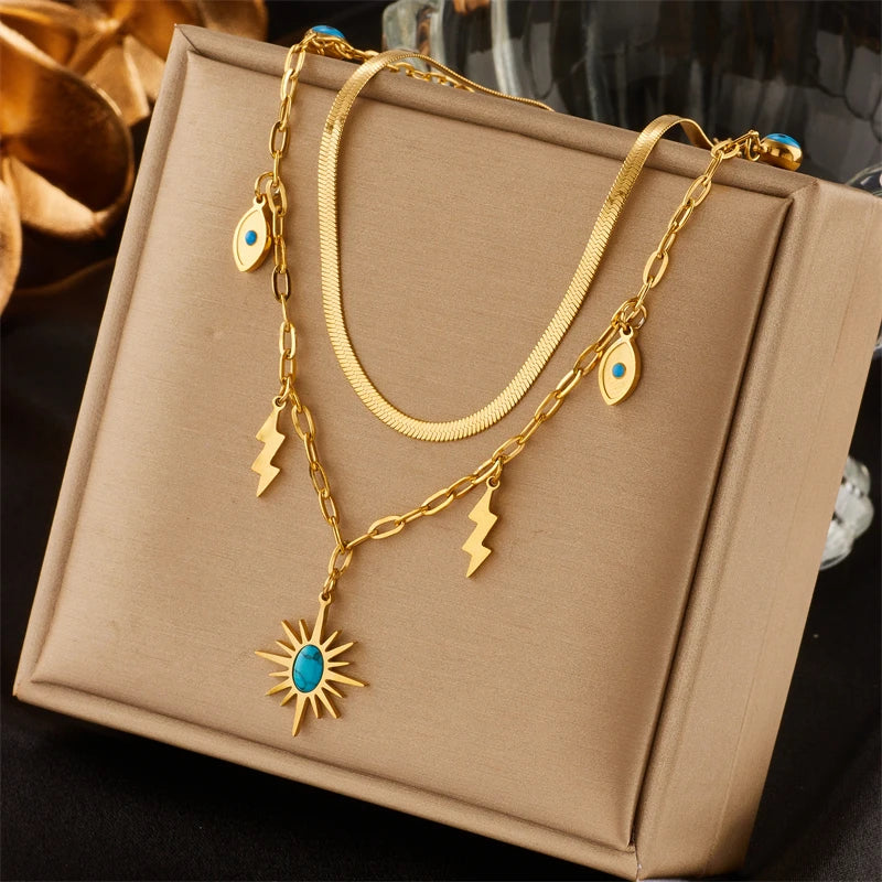 Vintage Enamel Pendant Woman Necklace Bohemian Jewelry