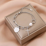 316L Stainless Steel Pearl Tag Geometric Bracelet Women Gift Party