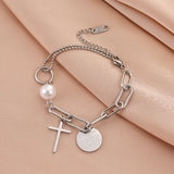 316L Stainless Steel Pearl Tag Geometric Bracelet Women Gift Party