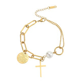 316L Stainless Steel Pearl Tag Geometric Bracelet Women Gift Party