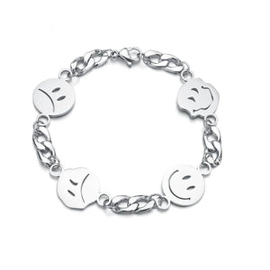 316L Stainless Steel Silver Smile Thick Chain Bracelets