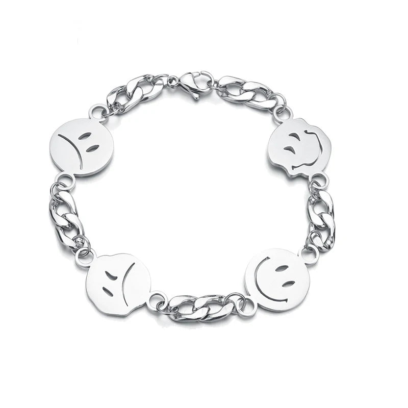 316L Stainless Steel Silver Smile Thick Chain Bracelets