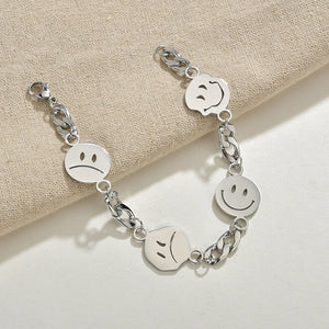 316L Stainless Steel Silver Smile Thick Chain Bracelets
