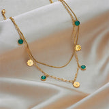 Vintage Style Dark Green Enamel Necklace for Women