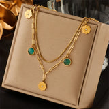 Vintage Style Dark Green Enamel Necklace for Women