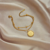 316L Stainless Steel Women Bracelet with Round Pendant Chain for Casual Girls