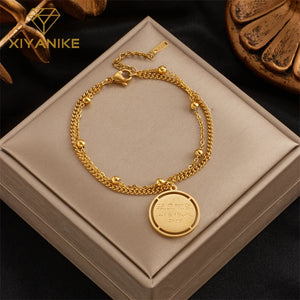 316L Stainless Steel Women Bracelet with Round Pendant Chain for Casual Girls