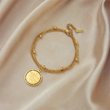 316L Stainless Steel Women Bracelet with Round Pendant Chain for Casual Girls