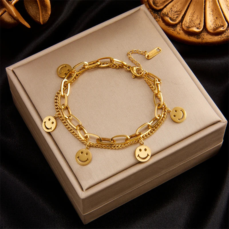 316L Stainless Steel Women Bracelets Heart & Smile Decoration