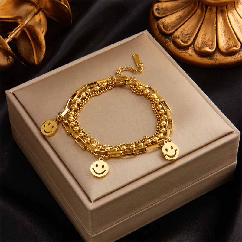 316L Stainless Steel Women Bracelets Heart & Smile Decoration
