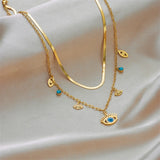 Double Layer Eye Shape Pendant Women Necklace European Girls Jewelry