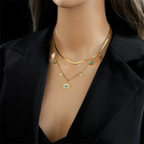 Double Layer Eye Shape Pendant Women Necklace European Girls Jewelry