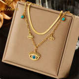 Double Layer Eye Shape Pendant Women Necklace European Girls Jewelry