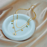 Double Layer Eye Shape Pendant Women Necklace European Girls Jewelry