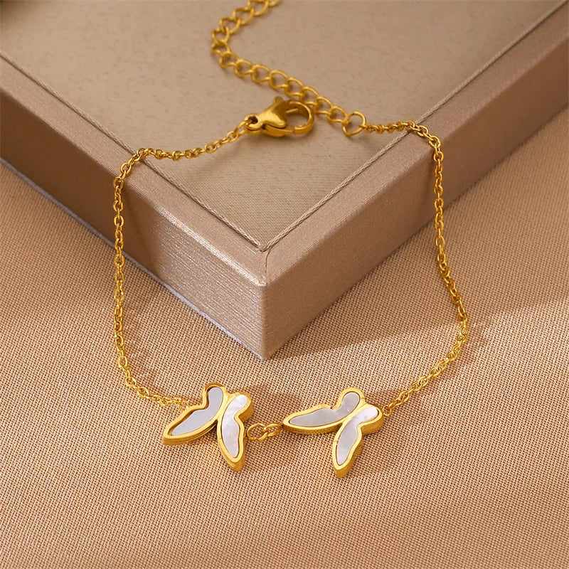 316L Stainless Steel Women's Bracelets with Two Butterfly Decoration