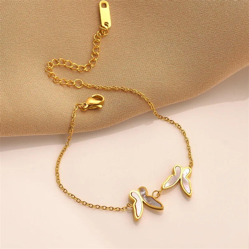 316L Stainless Steel Women's Bracelets with Two Butterfly Decoration