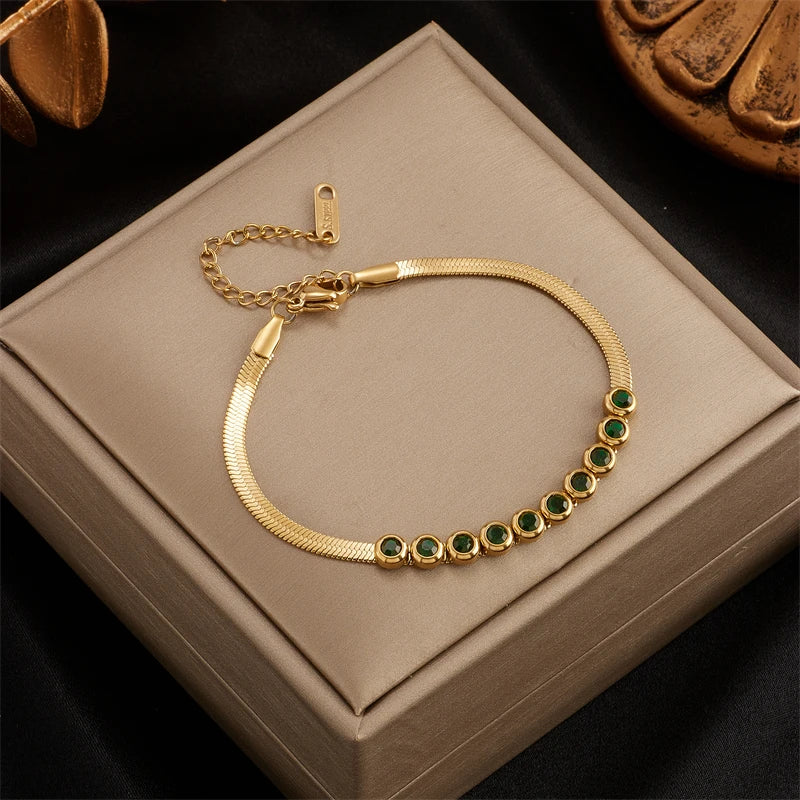 316L Stainless Steel Women's Bracelet Green Crystal Decoration Holiday