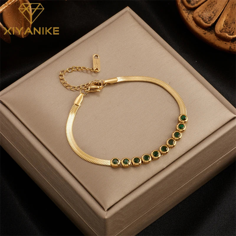 316L Stainless Steel Women's Bracelet Green Crystal Decoration Holiday