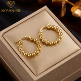 316L Stainless Steel Women's Earrings Round Beads Shape Silver Female Jewelry