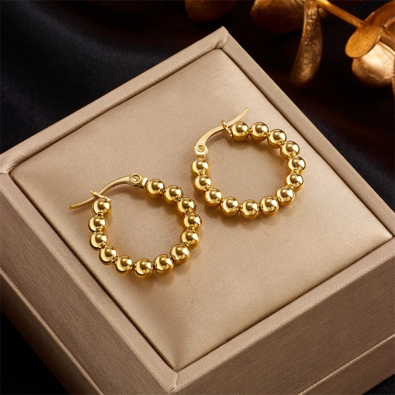 316L Stainless Steel Women's Earrings Round Beads Shape Silver Female Jewelry