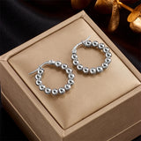 316L Stainless Steel Women's Earrings Round Beads Shape Silver Female Jewelry